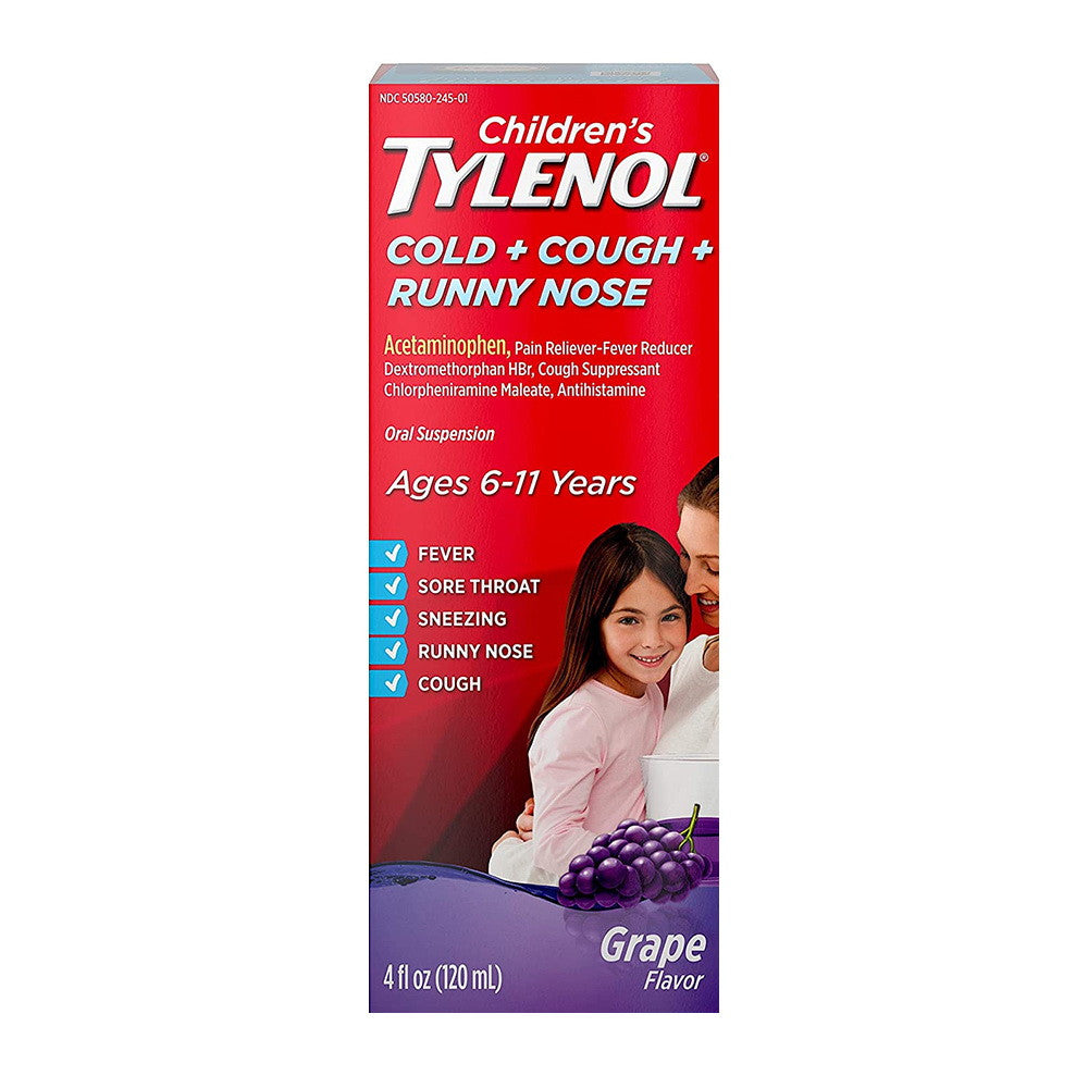 Children's Tylenol Cold + Cough + Runny Nose Medicine, Grape, 4 Oz